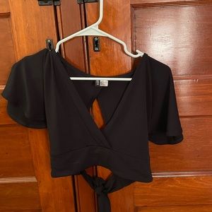 H&M black crop top with tie back